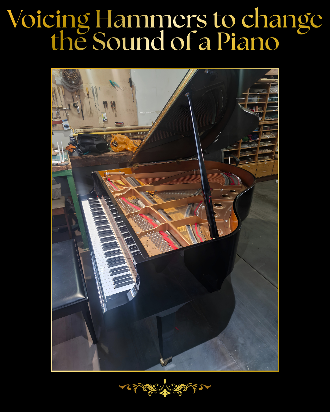 Andrew voicing piano hammers in the workshop at The Piano Friend, Pretoria